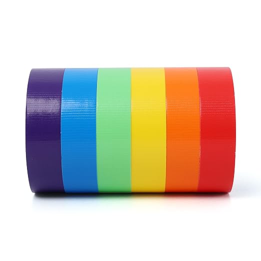 Colored Duct Tape 6 Rolls, 1 in x 10 yd, Rainbow Tape for DIY Crafts | Strong Adhesive, Easy Tear, Waterproof for Packing, Repairs, Color Coding, Home, School & Office