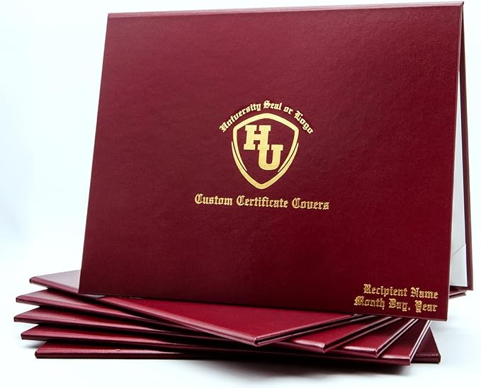 Faux Leather Document Cover with Custom Metallic Foil Printing, Tent-Style Opening, Non-Padded Hardback, Professional Presentation for Awards, Diplomas, Certificates (Maroon, 11x14 Large Size)