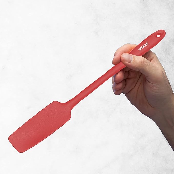 2-Pack Vovoly Silicone Jar Spatula, Long Handle Jar Spatulas, High Heat Resistant Small Rubber Spatula, Seamless Design, Stainless Steel Core, BPA Free, Red