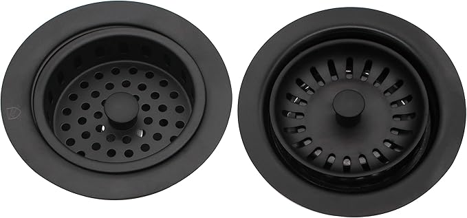 Westbrass CO2165S-62 COMBO PACK 3-1/2" Post Style Large Kitchen Sink Basket Strainer and Waste Disposal Drain Flange with Basket Strainer, Matte Black