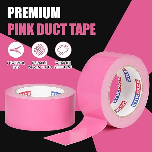 2 Rolls Pink Duct Tape, Heavy Duty Strong Industrial Colored Duct Tape 9mil x 2inch x 25yds Flexible, No Residue, Waterproof and Tear by Hand, Multi-Use for Indoor & Outdoor Repairs