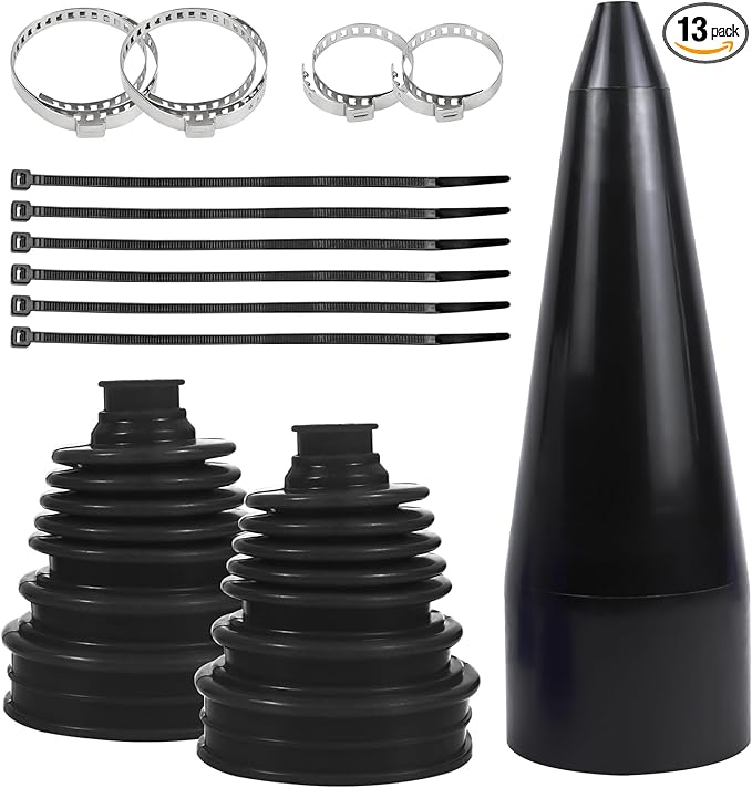 Wuyaoyao 13PCS CV Axle Boot Repair Kit, 2PCS Silicone CV Boot with 4 Stainless Steel Clamps & 6 Cable Ties & Expander Tool, Waterproof Dustproof CVs Joint Boots Kit, Universal Car Accessories (Black)