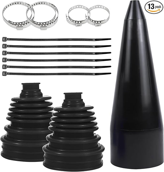Wuyaoyao 13PCS CV Axle Boot Repair Kit, 2PCS Silicone CV Boot with 4 Stainless Steel Clamps & 6 Cable Ties & Expander Tool, Waterproof Dustproof CVs Joint Boots Kit, Universal Car Accessories (Black)