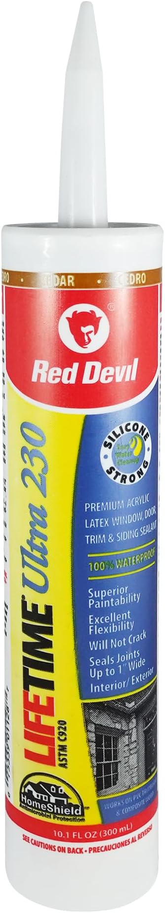 Red Devil 077010 Lifetime Ultra Premium Elastomeric Acrylic Latex Sealant, 10.1 oz., Cedar, 1 Pack
