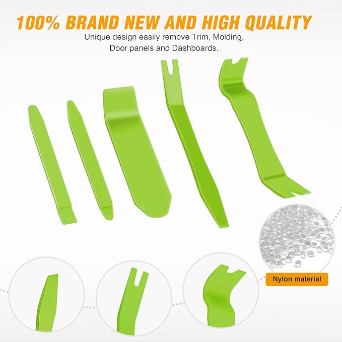 GOOACC 6PCS Auto Trim Removal Tool Kit No-Scratch Tool Kit for Car Audio Dash Panel Window Molding Fastener Remover Tool Kit-Green