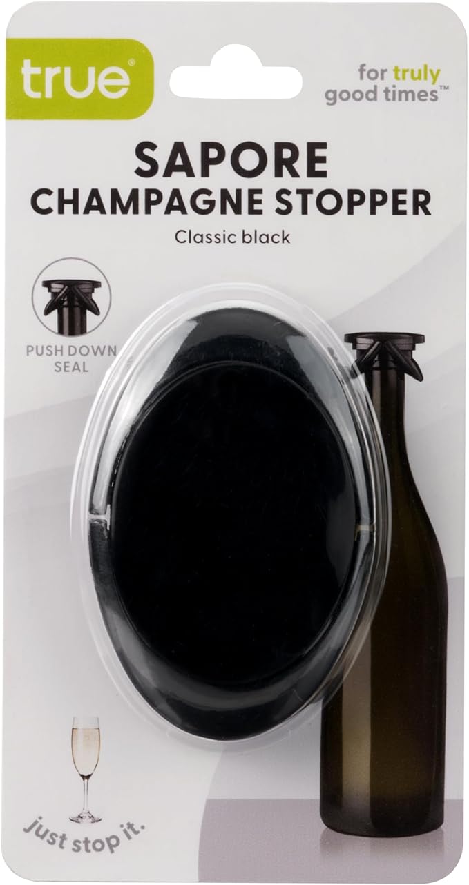 True Sapore Champagne Stoppers for Bottles, Sparkling Wine Stopper, Wine Accessories Kitchen Accessory, Black Set of 1