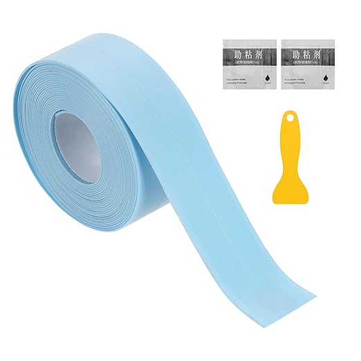 uxcell Caulk Tape Waterproof, 0.83 Inch x 10.5 ft Self-Adhesive Sealant Sealing Strip Caulking Sealant Tape PVC with Tool for Kitchen Sink Toilet Bathroom Bathtub Floor, Blue