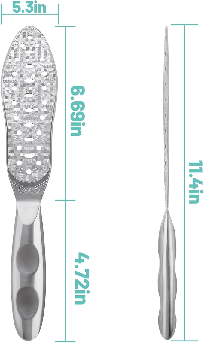 Foot File Callus Remover Stainless Steel Double Sided Foot Scraper, Foot Rasp for Dry and Wet Skin, Pedicure Tool for Feet Hard Skin and Cracked Heels