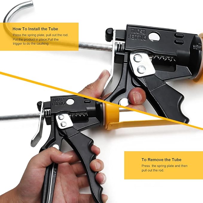Caulking Gun, 12:1 Thrust Ratio, Professional Caulk Tool Gun, Adjustable Hand Caulking Guns for Silicone & Sealant Application, Less-Dripping Smooth Rod for 10oz Caulk Tubes