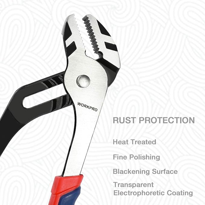WORKPRO 10-Inch Groove Joint Pliers, 7-Position Adjustable Pump Pliers, 2" Jaw Capacity, CR-V Steel, Anti-Rust Electrophoretic Coating, Bi-Material Non-Slip Handle for Plumbing, Home Repair
