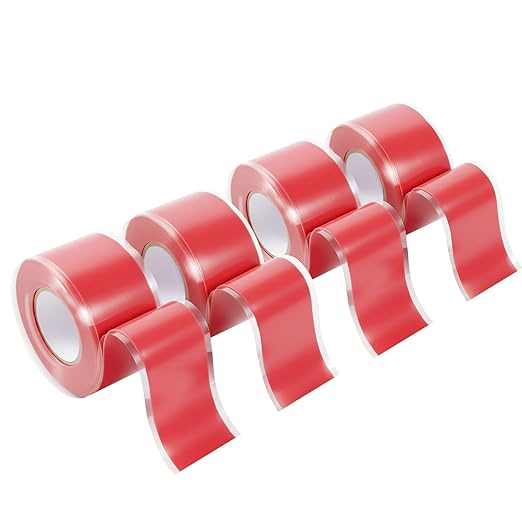 4-Pack Red Self Fusing Silicone Tape (40 Ft Total) - High Visibility Electrical Insulation Tape - Waterproof Rubber Grip Wrap for Tools & Sport Handles - Heat Resistant & Easy-Peel Liner