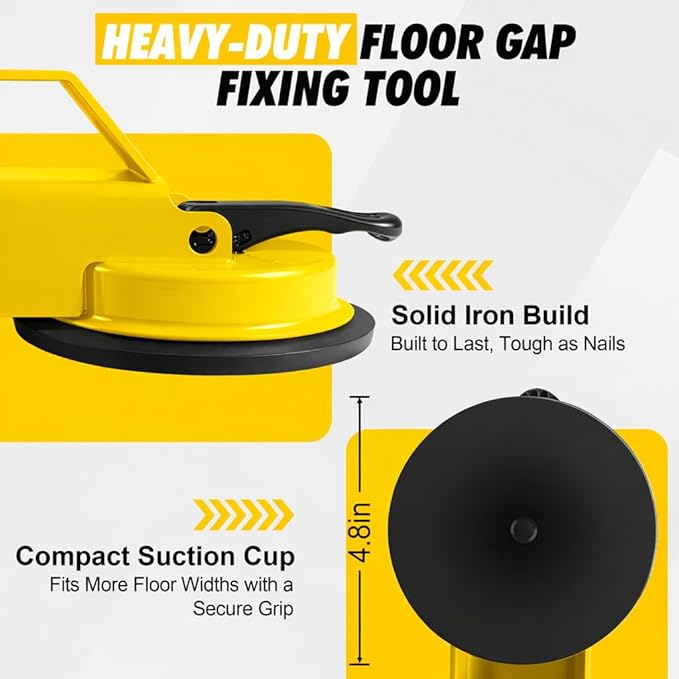 Floor Gap Fixer Tool with Dual Silicone Suction Cups & Rubber Hammer – 45° Angled Striking Surface, Includes Adhesive Pads – for Laminate, Vinyl Plank, SPC & Engineered Hardwood Floors