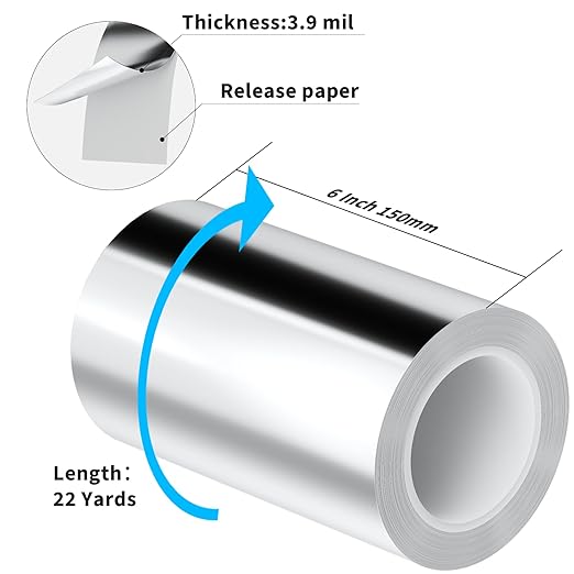 Aluminum Foil Tape Heavy Duty 6 Inch x 22 Yards（3.9 mil）, High Temp Waterproof HVAC Tape, Silver Insulation Adhesive for Ductwork, Sealing, Dryer Vent, Furnace, AC, Pipe Repair