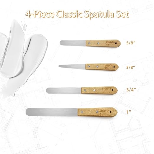 4-piece Caulking Spatula with Wooden Handle, Professional Stainless Steel Caulk Tool Set Finishing Tools, Streamline Spatulas for Caulk Application