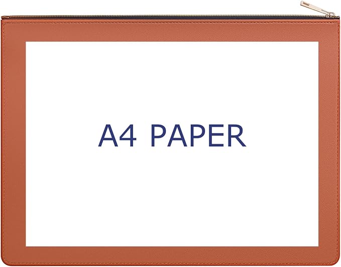 PU Leather A4 File Folder Zipper Document Holder Envelope Folder Case for Receipt Contract (1, Brown)