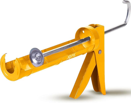 ADAK - Professional Caulking Gun, 10:1 Thrust Ratio, Caulking Gun No Drip, Hand Tool for Silicone & Sealant Application, Smooth Pressure Caulk Gun, Caulking Gun Tool (Yellow)