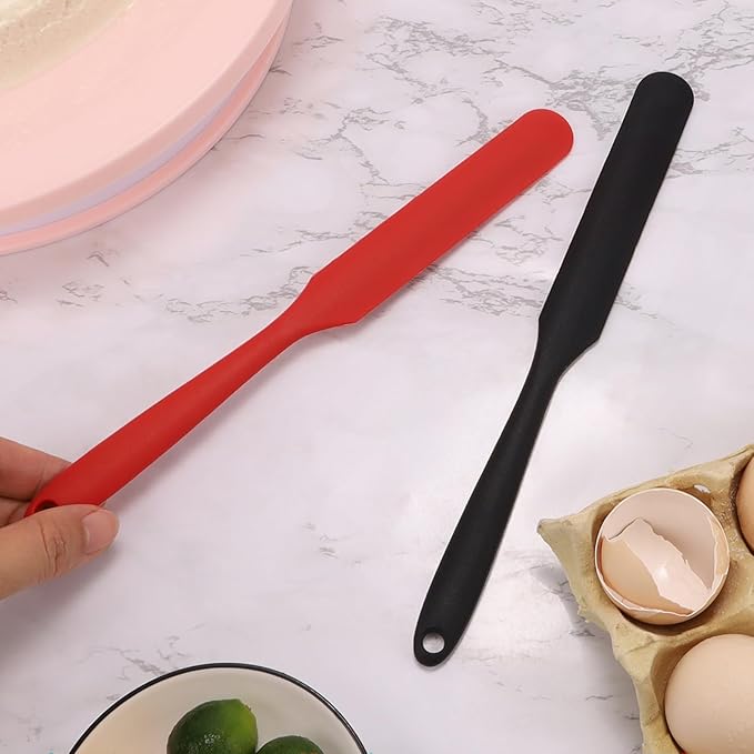 【3 Pack】Silicone Jar Spatula, Long Handle Jar Scraper Spurtle, Sourdough Spatula, Non-Stick Heat Resistant Cake Cream Spatulas Set, Small Spatulas for Kitchen Use