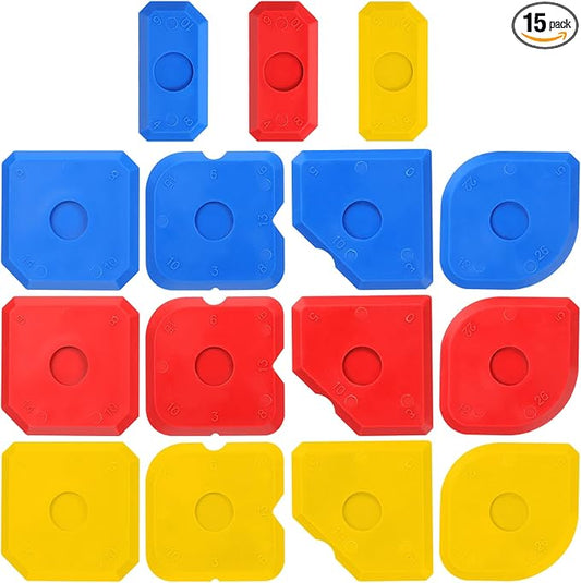 15 PCS Caulk Tool Kit Plastic Caulking Tools Silicone Sealant Finishing Tools for Tile and Grout Smoothing Caulk Remover Tool Portable Sealant Scraper for Sealants Grout Finishing Sealing