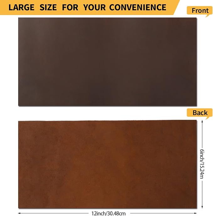 RingSun Genuine Leather Sheets for Crafts 6''X12'' Full Grain Leather Tooling Leather (2mm) Thick Cowhide Leather Pieces Square, Red Brown