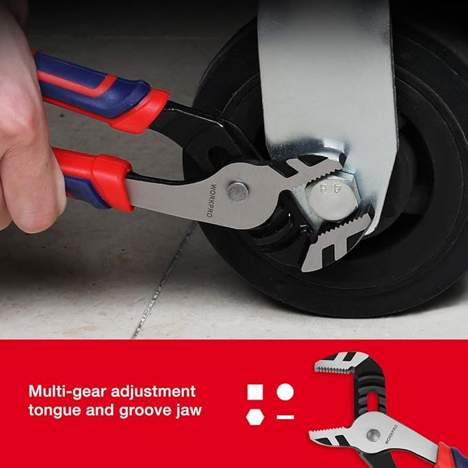 WORKPRO 10-Inch Groove Joint Pliers, 7-Position Adjustable Pump Pliers, 2" Jaw Capacity, CR-V Steel, Anti-Rust Electrophoretic Coating, Bi-Material Non-Slip Handle for Plumbing, Home Repair