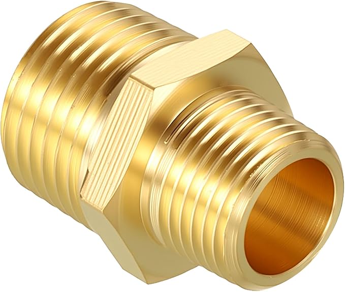 Pack of 1, 1/2" NPT Male to 3/8" NPT Male Solid Brass Hex Nipple Hose Connectors, Male Pipe Adapter for Pipe Leak Repair, Bathroom Remodeling, Tool Extensions, Compression