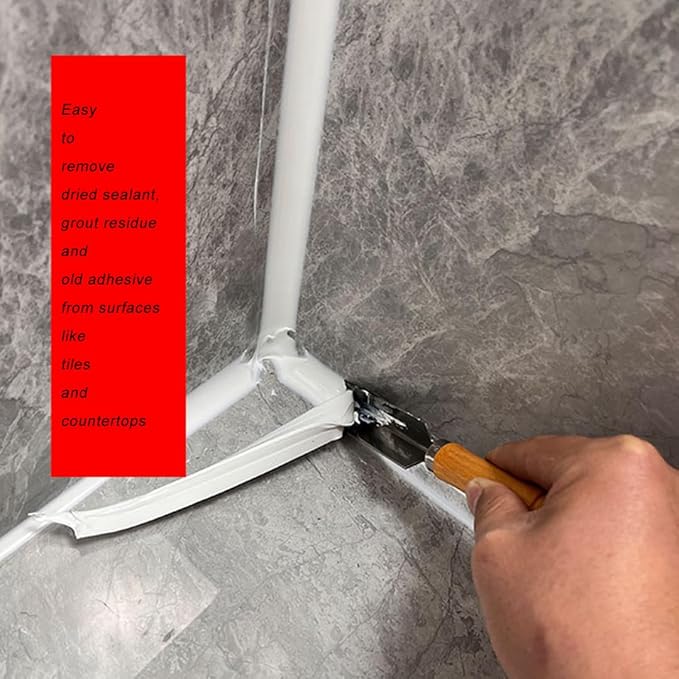 Wooden Handle Right-Angle Caulk Finishing Tool - Grout Scraper & Flexible Tube Cutter