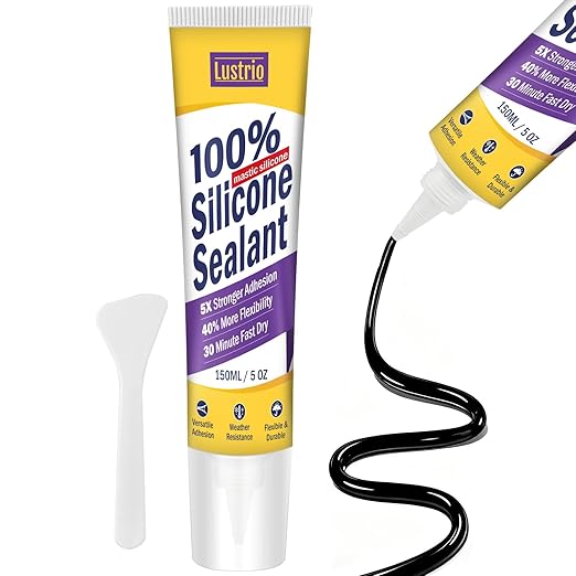 No Caulking Gun Needed – 5oz Silicone Sealant, 100% Waterproof & Flexible Adhesive Caulk, UV Weather Resistant for Kitchen Bathroom Shower Window Auto, Crack Proof Sealant Tube (Black)