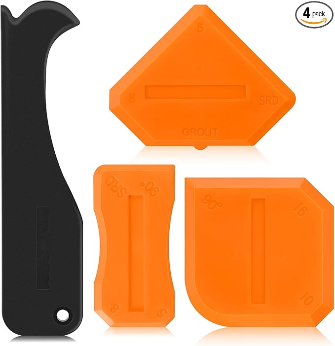 Outus 4 Pieces Silicone Caulking Tool Set Sealant Finishing Grout Scraper Caulking Removal Tool for Kitchen Bathroom Floor Sink Joint Sealant Sealing Home House Renovation, Reuse and Replace(Orange)