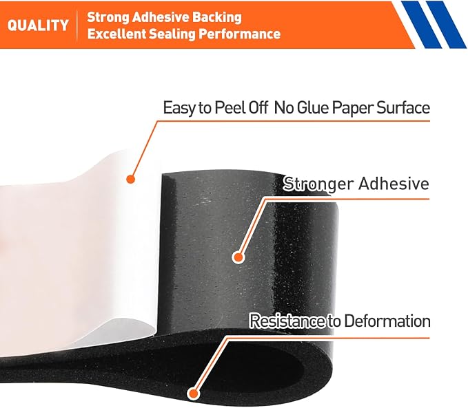 MAGZO Weather Stripping Door Seal, 1/2 Inch Wide X 1/4 Inch Thick Adhesive Foam Tape Soundproof Weatherstripping for Windows, 2 Rolls Total 26FT Black