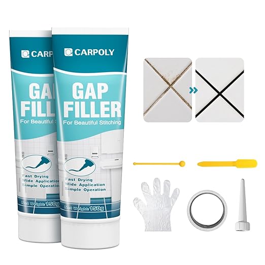Tile Grout Repair Kit, 2 Pack Black Grout Filler for Bathroom, Kitchen, Rstore & Renew Tile Joints Line, Triple Protection, Fast Drying Shower Grout with Tools(Black, 10.58oz/300g)