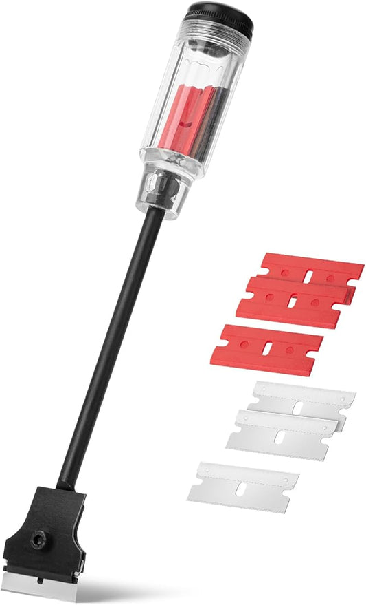 Bates- Long Reach Extension Scraper, 11-Inch, Razor Scraper with Extra 3 Double Edged Plastic & 3 Metal Blades, Long Handle Razor Blade Scraper, Razor Scraper, Window Scraper, Scraper Tool
