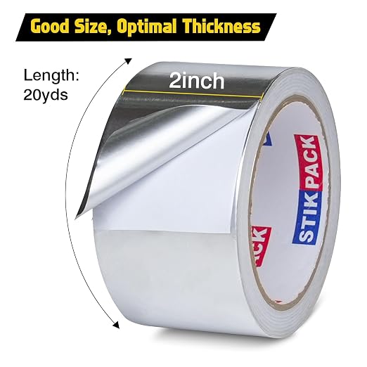Aluminum Foil Tape 2 inch x 60ft (20 Yards) Heavy Duty HVAC Duct Tape for Ductwork – High Temperature Silver Foil Tape for Insulation, Metal Repair, Exhaust Sealing & Patching