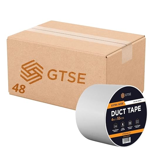 GTSE Wide Duct Tape, White, 4 Inches x 55 Yards (164 ft), Heavy Duty, Waterproof Repair Tape for Indoor or Outdoor Use, 48 Rolls