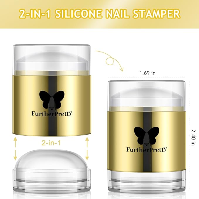 Jelly Silicone Nail Art Stamper, 2-in-1 Detachable Nail Stamping Tool with Scraper for Gel Polish & French Tips, Manicure Salon Supplies, Sello de Silicona para Uñas (2-in-1 Gold)