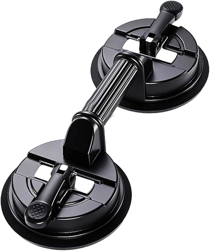 Professional Suction Cup Glass Lifter, Laminate Floor Gap Repair Tool, Aluminum High Vacuum Grip Holder, Floor Gap Repair Kit for Glass, Tile, Smooth Surface Lifting (2 Cups, Black)