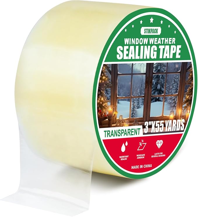 1Pack Window Weather Sealing Tape, 3in x 55y,Clear Window Insulation Tape for Doors Windows and Shower Glass Gaps,‎Waterproof,No Residue