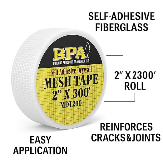 BPA Mesh Drywall Tape, 2 Inch x 300 Ft Roll – Self-Adhesive Fiberglass Joint Tape for Drywall Repair, Cracks, and Wall Reinforcement