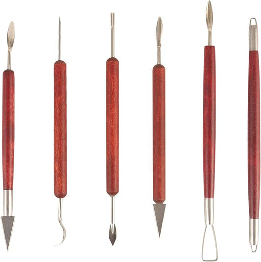 DIYOOHOMY Double-Ended Clay Sculpting Tools Set, 6 Pcs Pottery Carving Tools for Polymer Air Dry Clay, Professional Ceramic Modeling, Trimming, Shaping, DIY Crafts Supplies