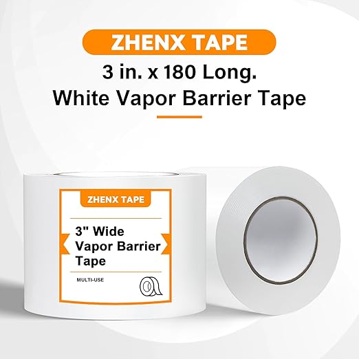 Vapor Barrier Tape, High-Adhesion Waterproof Seam Tape, Insulation Tape 3" Wide x 180' Long, PE Seal Tape 9 mm, for Crawlspaces Barriers Seal and Seam Insulation Repairs & Plastic Liners, 8 Roll