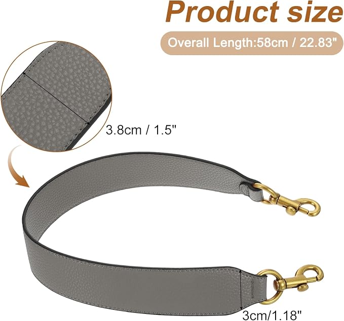 uxcell 22.83 Inch PU Leather Short Bag Strap with Clasp, Purse Handles Handbags Replacement Straps for Clutch Bag Crossbody Underarm Bags, Grey, Deep Gold Buckle