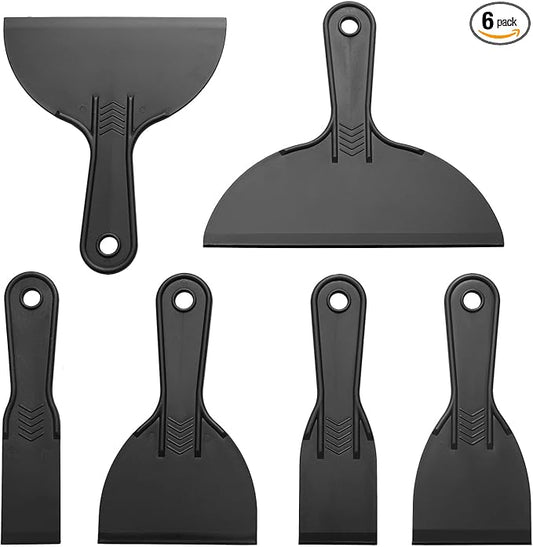 6 Pack Putty Knife, Flexible Plastic Paint Scraper Tool for Spackling,Putty Knife Set, Spreader, Spackle Tool, Plastic Putty Knife Scraper, Scraper Tool, Putty Scraper