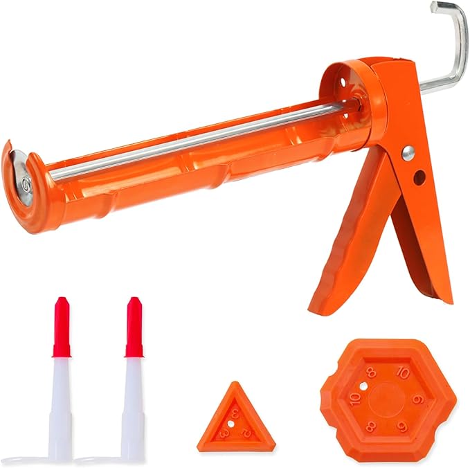 Holothurian Caulking Gun, Caulk Gun No Drip,Sealant Finishing Tool Grout Scraper for Kitchen Bathroom Window Sink Joint, 1/10 Gallon Cartridge, 10:1 Thrust Ratio, Orange