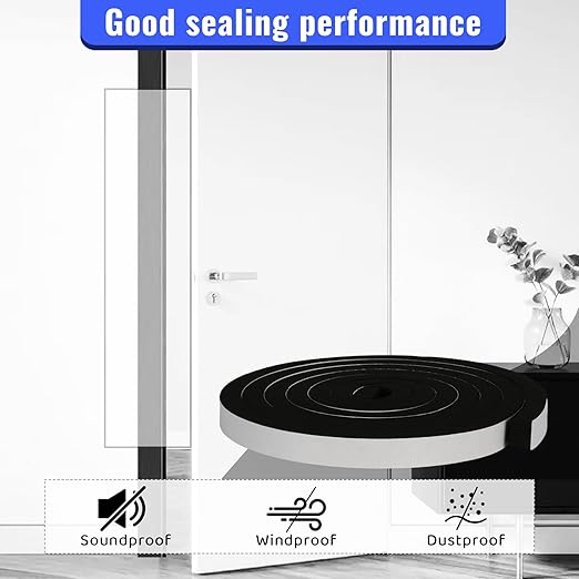 High Density Foam Tape - 1/2'' x 3/8'' x 13Ft Weatherproof Adhesive Prevent Condensation Heat Resistant Flame Retardant Weather Stripping Easy to Cut & Install & Remove for Car Doors Pipes Windows