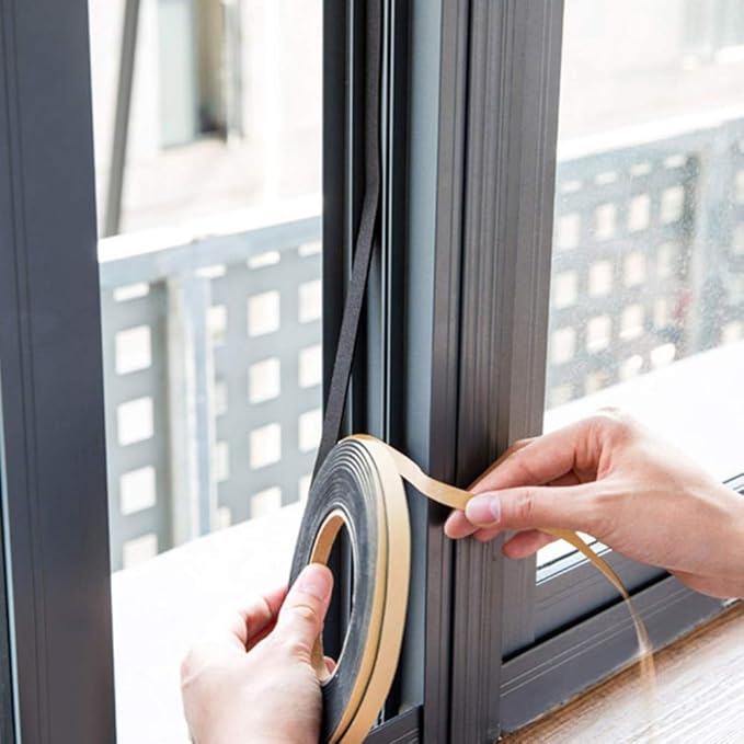 Adhesive Foam Tape 3-Pack, 1/4 Inch Wide X 1/8 Inch Thick, High Density Weather Stripping for Doors & Windows, Seal Strip with Sliding Door Design, 59 Feet Total (19.7ft x 3 Rolls)