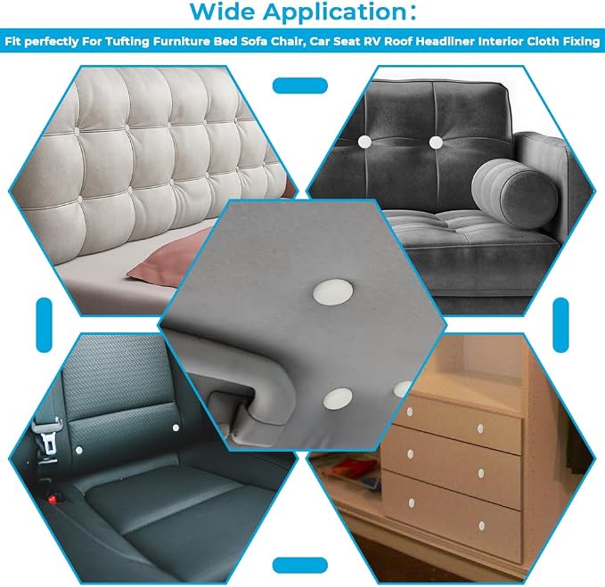 Set of 12 White Leather Snap Upholstery Buttons Fit for Tufting Furniture Bed Sofa Chair, Car Seat RV Roof Headliner Interior Cloth Fixing with Installation Tool