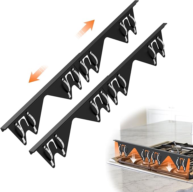 Stove Gap Covers - Stainless Steel Stove Gap Filler, 2 Pack Oven Gap Filler Retractable Length 13.8" to 27.5", Spring Clip Design Fitting Gap Strong Guard Between Stove Top & Counter