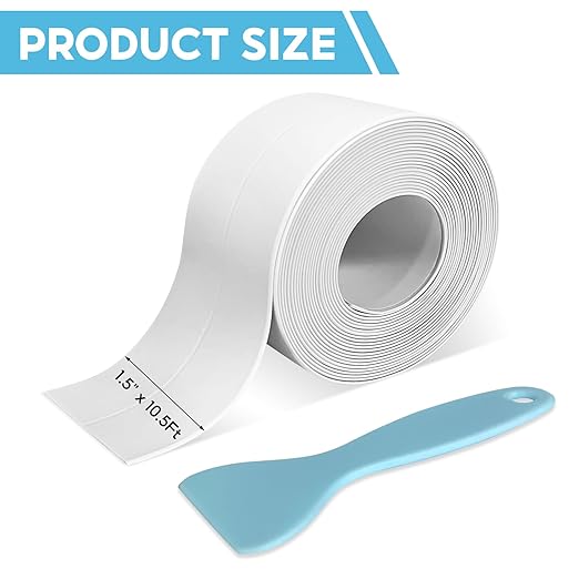 2 Roll White Caulk Tape Waterproof Self Adhesive, Toilet Bathroom Caulking Tape for Kitchen, Countertop, Bathroom, Sink, Shower, Bathtub, Toilet Edge Protector with Sealing Tool
