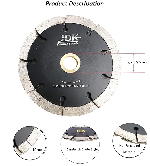 JDK 4.5 Inch Diamond Crack Chaser Blade Two Layers Tuck Point Blades for Mortar Joint Removal, Grout Repair and Masonry Surface Prep (4-1/2 Inch*Sandwich)