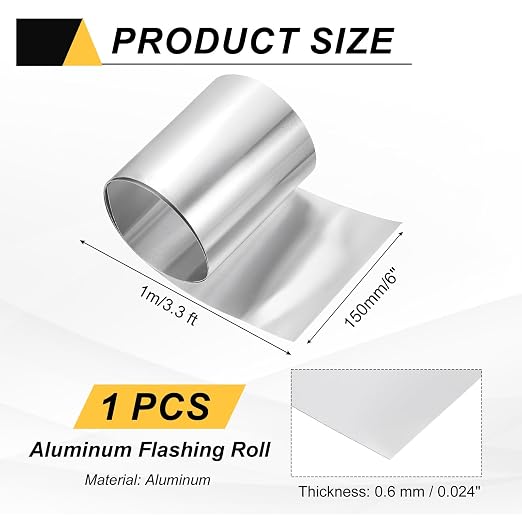 uxcell Aluminum Flashing Roll, 6in x 3.3ft Metal Roof Panels 0.6mm Waterproof Aluminum Sheet Roll for House Repair, Roof Flashing, Sealing Windows Doors, DIY Projects