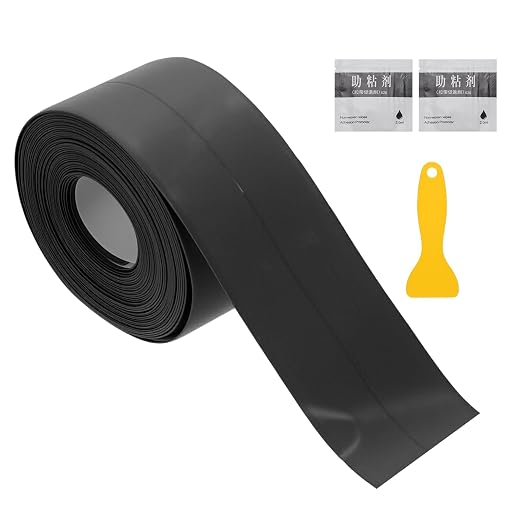 uxcell Caulk Tape Waterproof, 1.5 Inch x 16.4 ft Self-Adhesive Sealant Sealing Strip Caulking Sealant Tape PVC with Tool for Kitchen Sink Toilet Bathroom Bathtub Floor, Black